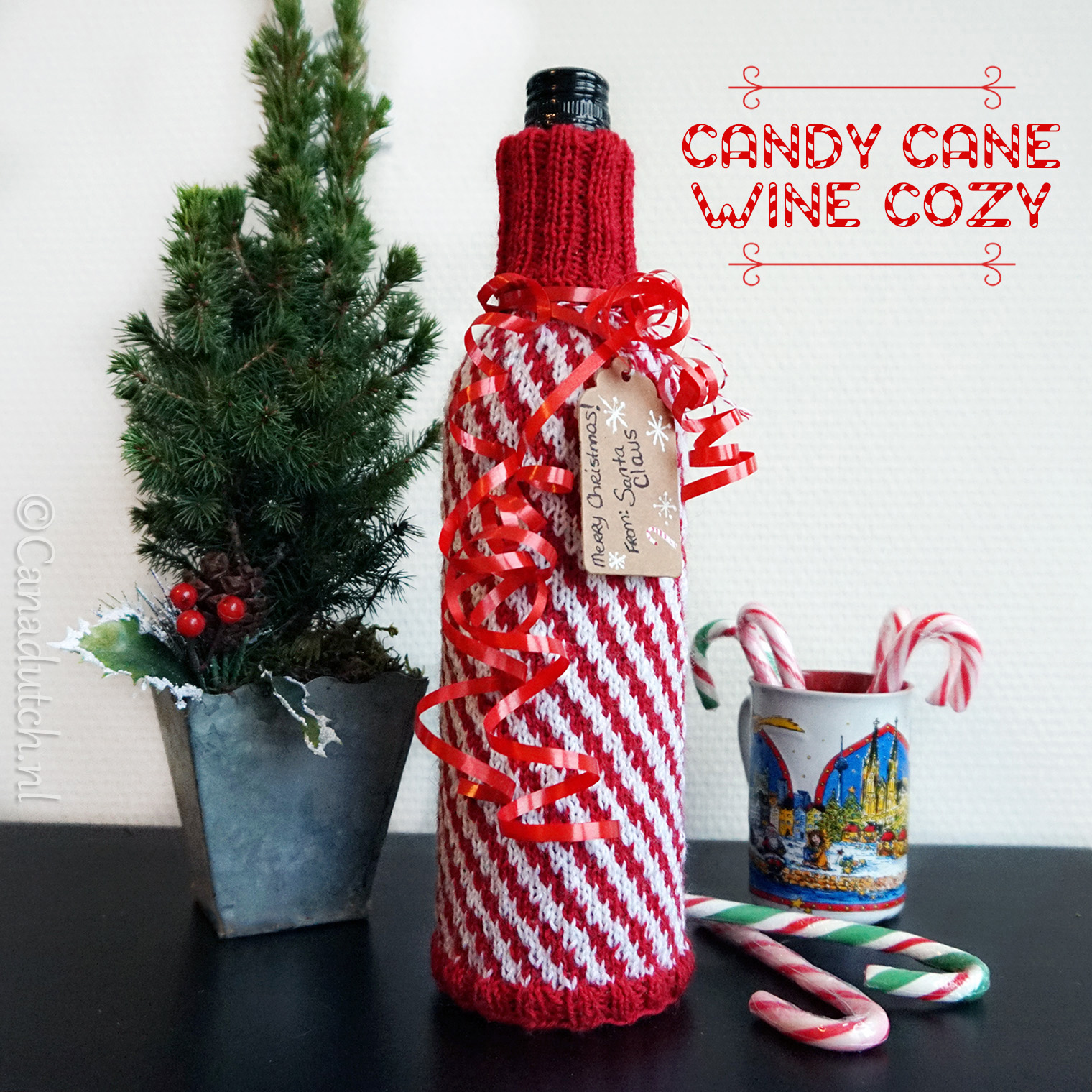 Candy Cane Wine Cozy